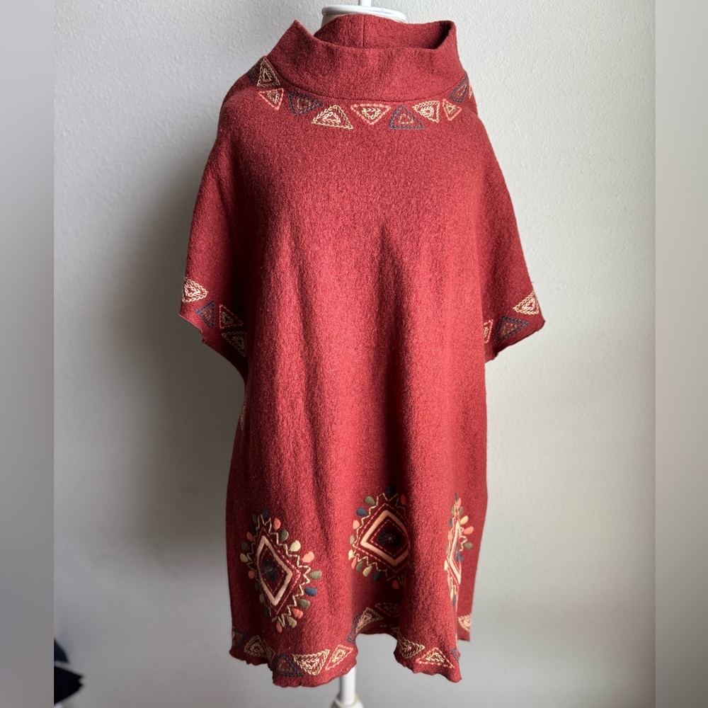 Anthro Aunt Wanda (VTG?) Lrg Rust Wool Blend Dress Embroidered Southwestern Boho